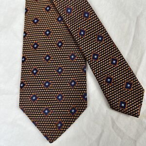 FACONNABLE Men's 100% Silk Necktie FRANCE Designer Geometric Bronze/Dark Blue